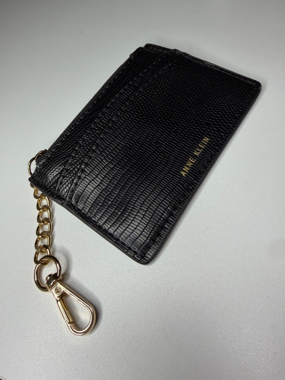 Anne Klein Black Coin Purse Pouch ID Card Holder Wallet Keychain Purse Clip